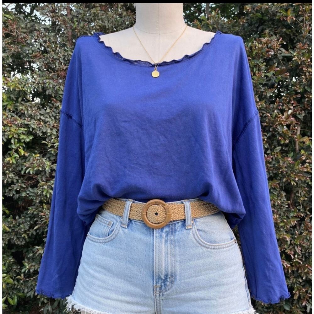 We The Free 100% Cotton Blue Boatneck Cropped Top – Size Large